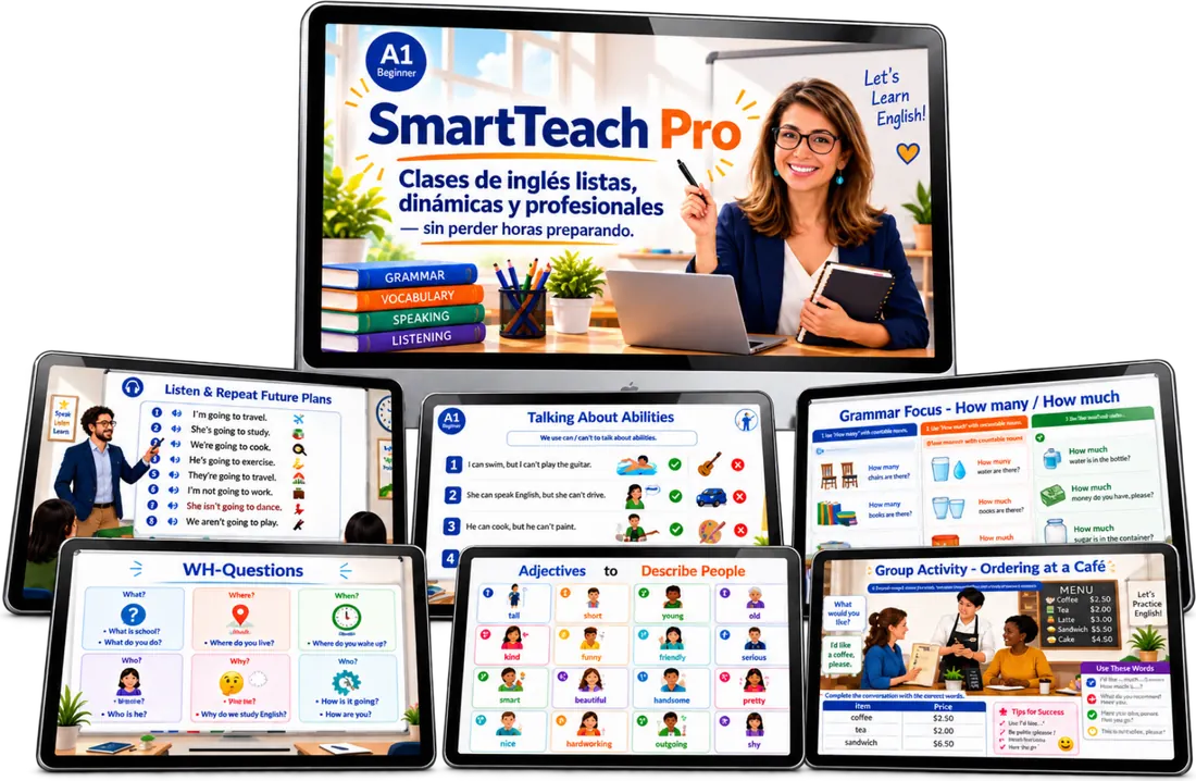 SmartTeach Pro – clases de inglés A1 listas en Canva